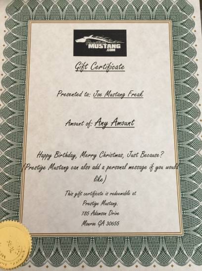 Prestige Mustang Gift Certificate